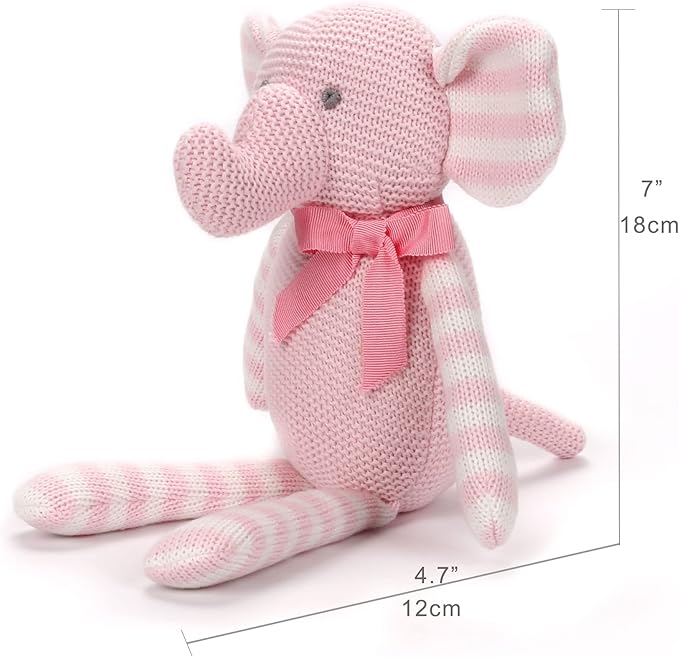 100% Organic Cotton Baby Toys Pink Elephant Stuffed Animals for Newborn 7.1"-PurrikoPets