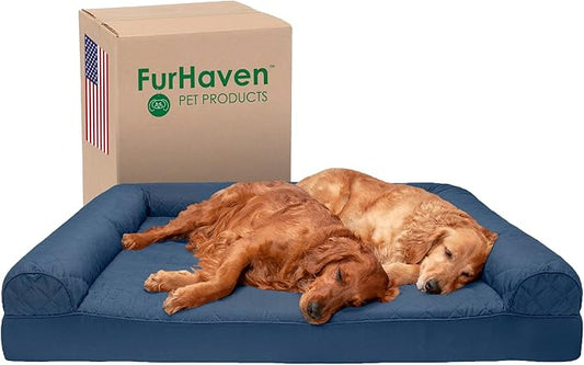 Furhaven Orthopedic Dog Bed for Large Dogs w/ Removable Bolsters & Washable Cover, For Dogs Up to 125 lbs - Quilted Sofa - Navy (Blue), Jumbo Plus/XXL-PurrikoPets