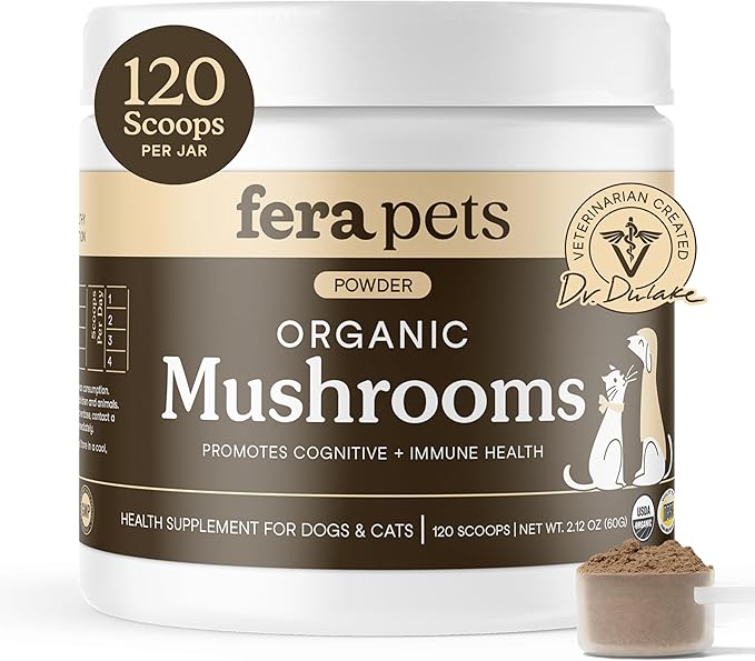 Fera Pets Mushroom Supplement for Dogs & Cats with Turkey Tail - USDA Organic - Cognitive and Immune Support - Enhances Liver Function - Supports a Healthy Gut - Powder - 120 Scoops-PurrikoPets