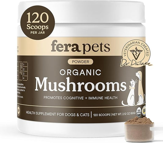 Fera Pets Mushroom Supplement for Dogs & Cats with Turkey Tail - USDA Organic - Cognitive and Immune Support - Enhances Liver Function - Supports a Healthy Gut - Powder - 120 Scoops-PurrikoPets