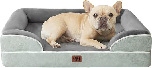 EHEYCIGA Orthopedic Dog Bed for Medium Dogs, Waterproof Memory Foam Medium Dog Beds with Sides, Non-Slip Bottom and Egg-Crate Foam Pet Couch Bed with Washable Removable Cover, Greyish Green-PurrikoPets