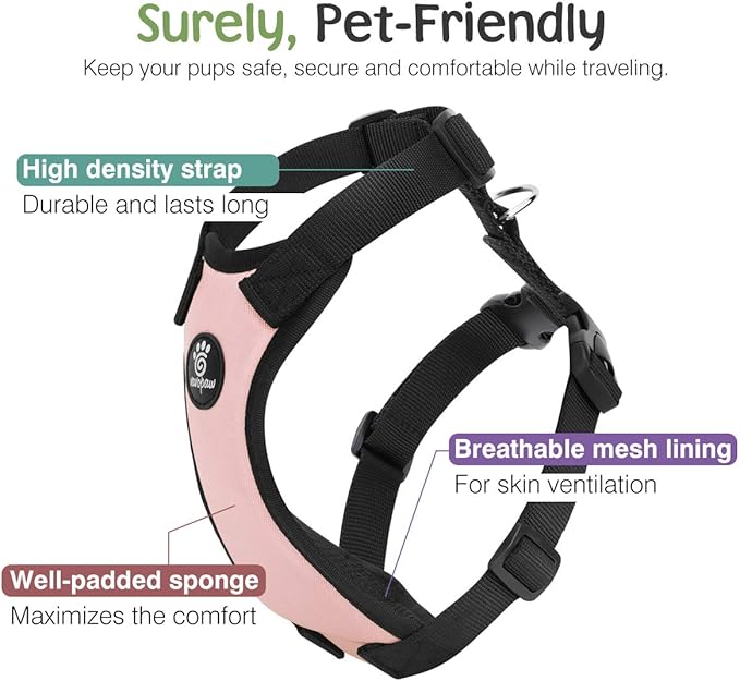 Dog Seat Belt, Safety Vest Dog Car Harness with Adjustable Buckle Dog Seat Belt for Vehicle Nylon Pet Safety Seat Belts Heavy Duty(L, Pink)-PurrikoPets