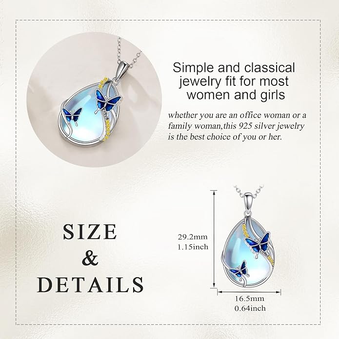 KQF Dragonfly/Butterlfy/Cat/Jellyfish/Bunny/Axolotl/Bee/Mermaid/Hummingbird/Elephant Necklace for Women Sterling Silver Moonstone Pendant Necklace Dragonfly Jewelry Gifts for Women