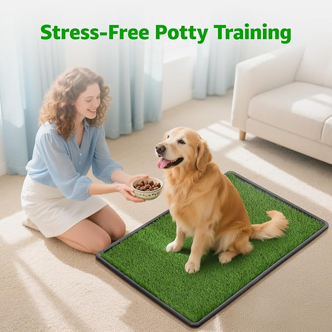 Dog Grass Pet Loo Indoor/Outdoor Portable Potty, Dog Litter Box Full Potty System with Trays, Artificial Grass Patch Balcony Mat and Washable Pee Pad for Puppy Training, Pet Toilet (Tray 35''x23'')-PurrikoPets