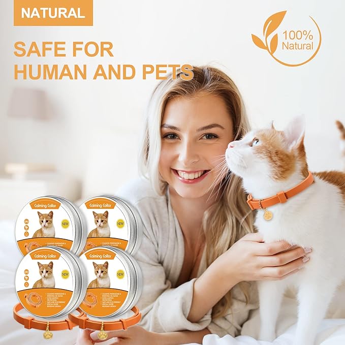 4 Pcs Cat Calming Collar Adjustable Lavender Scent Relaxing Cat Collar with 2 Pendant for Puppies Reduce Stress Aggression Anxious, up to 15 Inches(Orange)-PurrikoPets