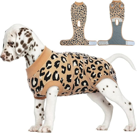 FUAMEY Recovery Suit for Dogs After Surgery,Soft Breathable Dog Bodysuit E-Collar & Cone Alternative Surgical Suit,Male Female Dog Neuter Spay Suits Anti Licking Wounds Onesie Brown Leopard S-PurrikoPets