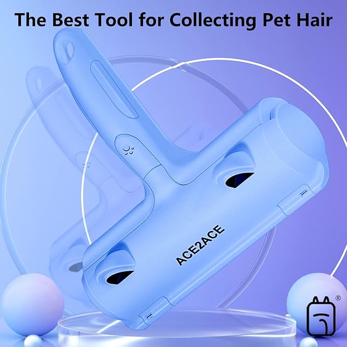 ACE2ACE Pet Hair Removal Tool, Lint Roller Brush for Cats and Dogs, Reusable Self Clean Pet Fur Remover, Pet Hair Remover for Laundry, Carpet, Furniture, Couch, Sofa and Bedding (Blue)-PurrikoPets