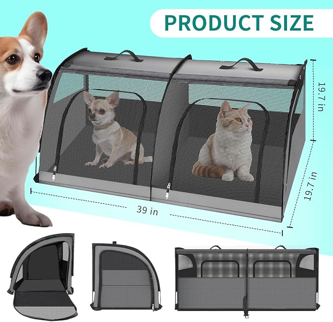 Double Cat Car Travel Carrier, Twin Compartment Show House Cat Cage/Condo，Portable Pet Crate for 2 Cats Travel Double Dog Crate Set for Long Distance Travel-PurrikoPets