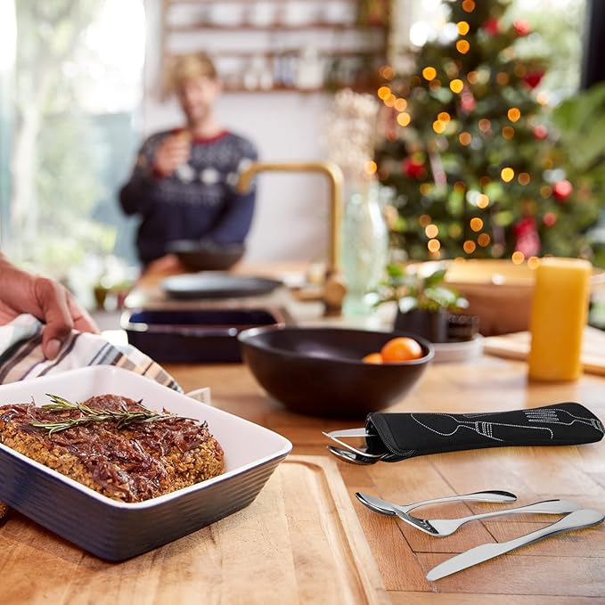 7 Pieces Bariatric Eating Portion Control Flatware Bariatric Management Silverware Serving Spoons Forks Knives Stainless Steel Weight Loss Utensils with Fabric Storage Bag-PurrikoPets