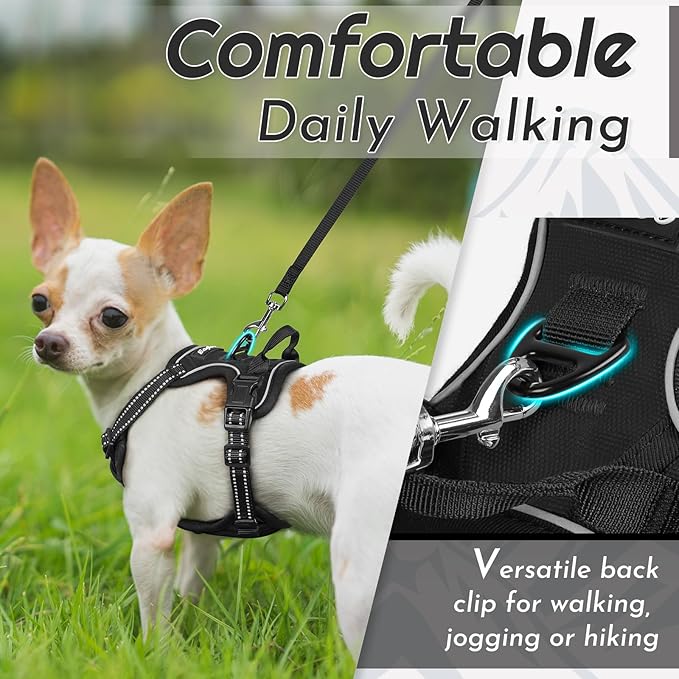 Eagloo Small Dog Harness No Pull, Service Vest with Reflective Strips and Control Handle, Adjustable and Comfortable for Easy Walking, No Choke Pet Harness with 2 Metal Rings, Black, XS-PurrikoPets