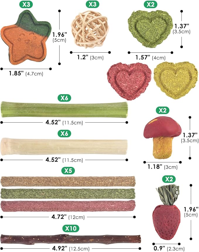 ERKOON 53 Bunny Chew Toys for Rabbits Teeth, Natural Rabbit Toys Apple Wood Sticks, Carrot, Timothy Grass for Small Pets, Hamster, Chinchilla, Guinea Pig Dental Care and Treat Teething(53)-PurrikoPets
