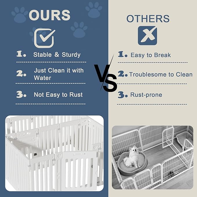 2 Room Dog Playpen with Door,DIY Shape Combination Puppy Pen,16-Panel+2 Link Piece+Large Door+Small Door,25.5" H Dog Fence,Non-Slip&Secure Pet Gate,Easy to Assemble-PurrikoPets