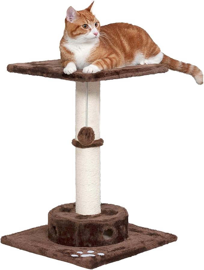 Furhaven 22.5" Tall Cat Tree for Indoor Cats, Ft. Sisal Scratching Post, Plush Ball Toy, & Busy Box Toy - Tiger Tough Scratching Post Interactive Playground - Brown, One Size-PurrikoPets