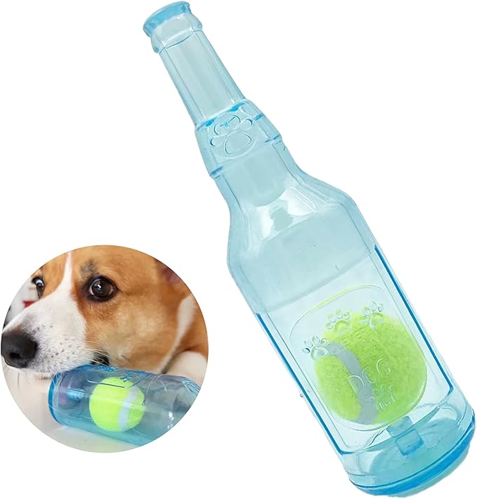 Dog Squeaky Chew Toy,Floating TPR Water Bottle Toys-Small Medium Large Breeds - Training Fetch -Indoor Outdoor Pool Beach Blue M-PurrikoPets