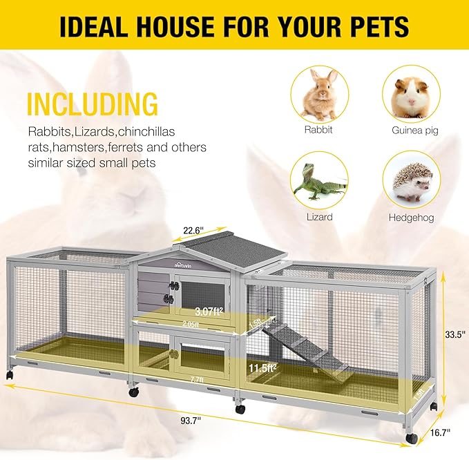 Aivituvin Rabbit Hutch Large 2-Story Bunny Cage Indoor Outdoor on Wheels Bunny House with Run,Pull-Out Tray-PurrikoPets