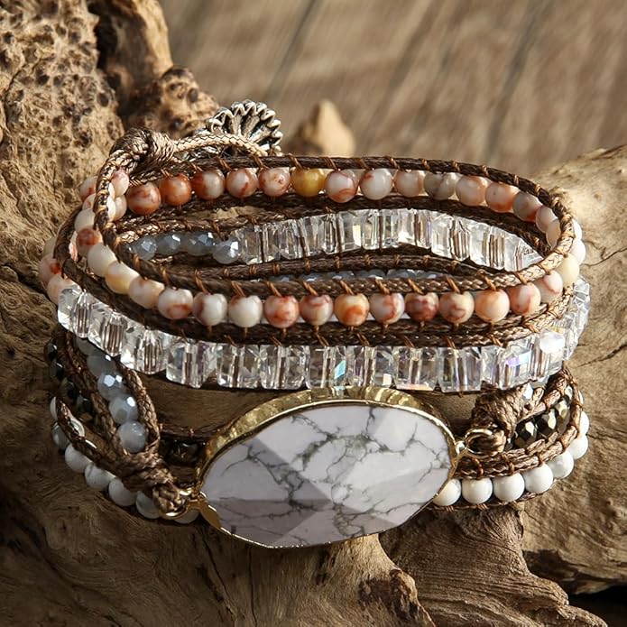 ZOSOJONA Women Handmade Boho Wrap Bracelets Natural Stone Variety Beads Strand Bracelet