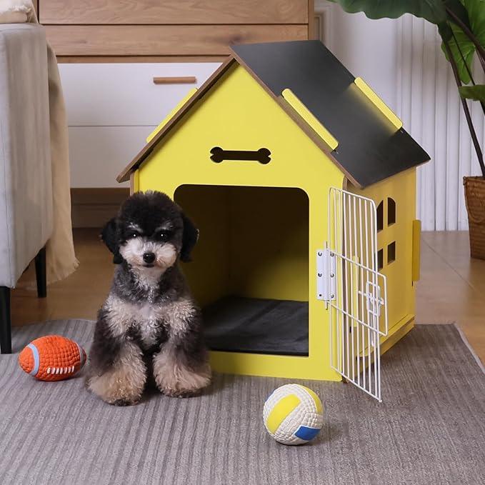 Dog House Indoor for Small Dogs or Cats, Cozy Wooden Design, Small Indoor Bed House, with Air Vents and Elevated Floor Warm Dog Cave-PurrikoPets