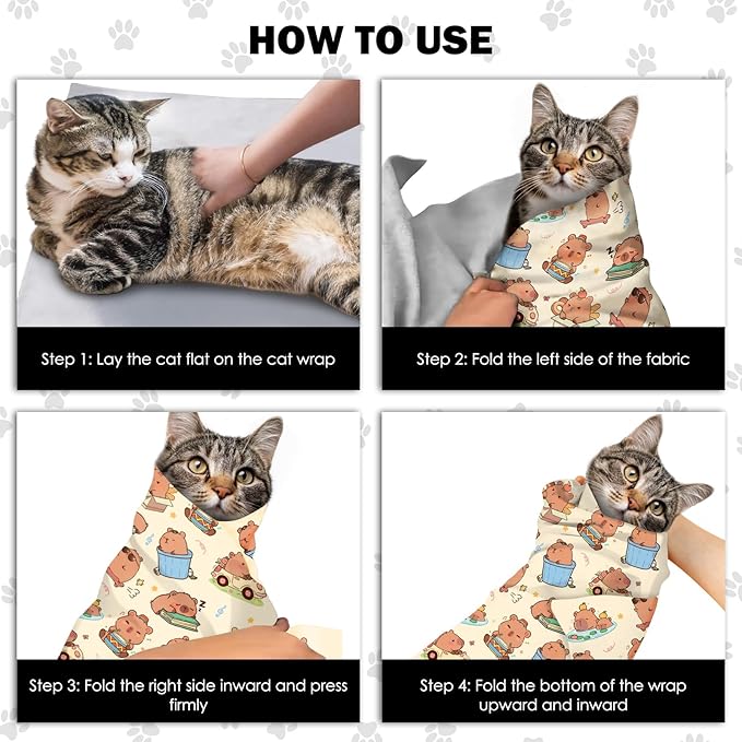 27.6"Cat Grooming Wrap, Self Adhesive Cat Wrap for Cutting Nails, Anti-Escape Calming Cat Swaddle Wrap for Medicine Ear Cleaning, Anti-Scratch Cats Burrito Restraint Blanket, Multifunctional Pet Tool-PurrikoPets