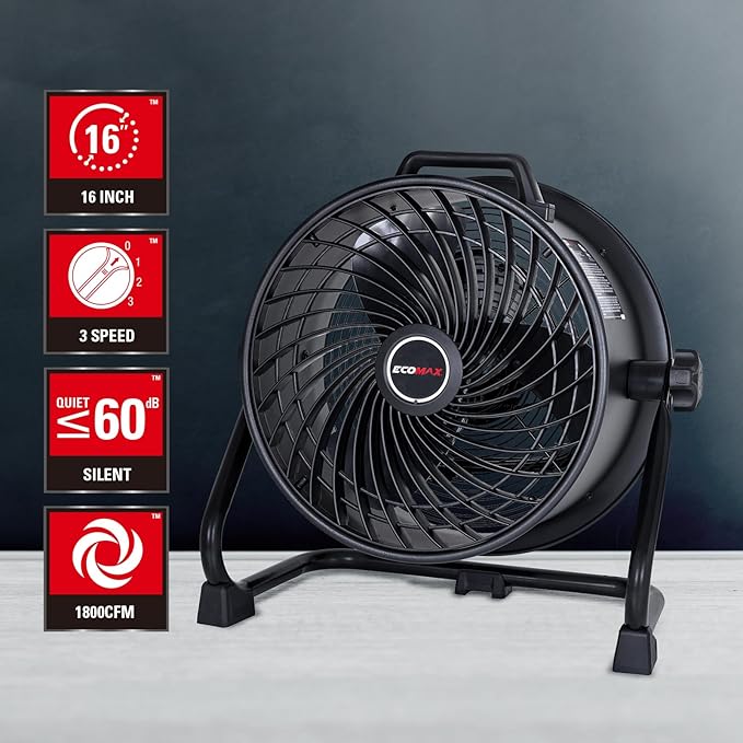 16 Inch High Velocity Industrial Fan Portable Heavy Duty Drum Metal Shop Fan with 3-Speed 360° Tilting, Floor Fans for Warehouse Workshop Garage, ETL Listed, EMF101618D-PurrikoPets