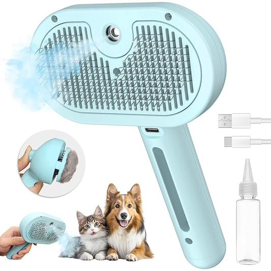 3-in-1 Self-Cleaning Pet Brush for Shedding - Removes Static and Loose Hair from Dogs and Cats (Blue)-PurrikoPets