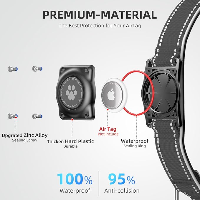 Airtag Dog Collar - 100% Waterproof Air tag Dog Collar Holder for Apple AirTag, Reflective, Soft Padded, Everlasting, GPS Dog Collar for Small Medium Large Dogs (Black, XL)-PurrikoPets