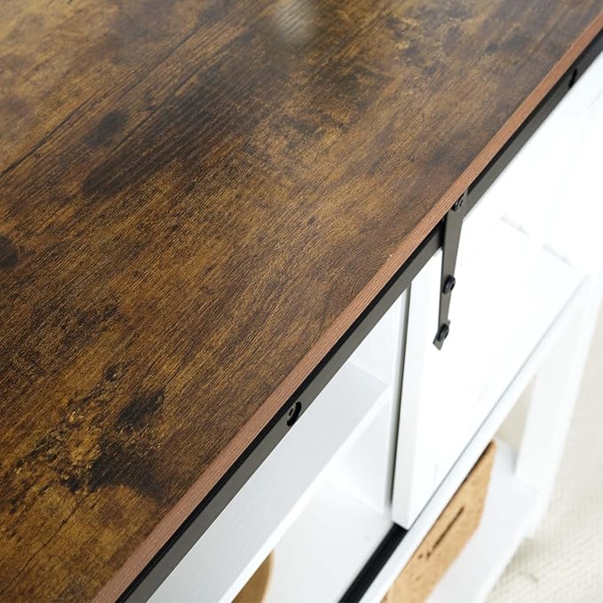Entryway Table with Storage, Farmhouse Buffet Cabinet Coffee Bar Kitchen Island with Sliding Barn Doors & Shelves, Console Table for Kitchen, Dining Room, Living Room, White-PurrikoPets