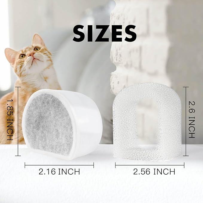 8 Pack Cat Water Fountain Filters Replacement, 4 Carbon Filters and 4 Foam Sponge Pre-Filter Fit for Multiple Ceramic and Stainless Steel Pet Fountains-PurrikoPets
