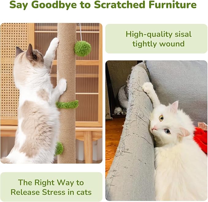 33" Tall Cat Scratching Post for Indoor Cats, Premium Sisal Scratch Posts with Cat Toys and Fun Mouse Holer for Cats at All Ages, Scratcher Tree with Reinforced Stable Base (Green)-PurrikoPets