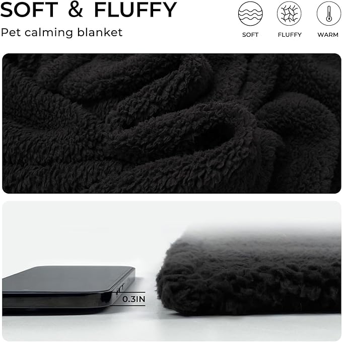1 Pack 3 Calming Blankets Fluffy Premium Fleece Pet Blanket Soft Sherpa Throw for Dog Puppy Cat Black Medium (30“x20'')-PurrikoPets