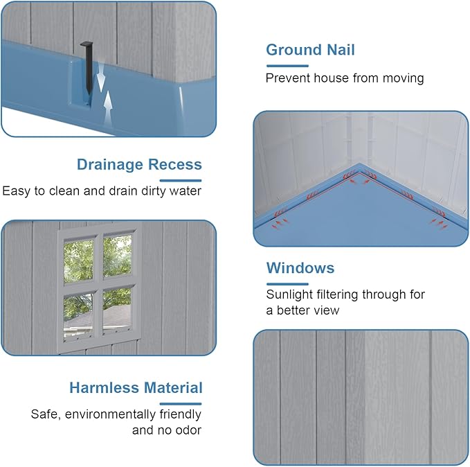 Dog House Indoor Outdoor for Small to Large Sized Dogs Resin Outdoor Dog House with Ventilation Puppy Shelter with Elevated Floor, Easy to Assemble, Blue-PurrikoPets