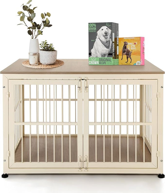 32 Inch Heavy Duty Dog Crate Furniture for Medium and Small Dogs, Decorative Pet House End Table, Wooden Cage Kennel Furniture Indoor with Double Doors, Sturdy Dog Cage for Anxiety Dog-PurrikoPets