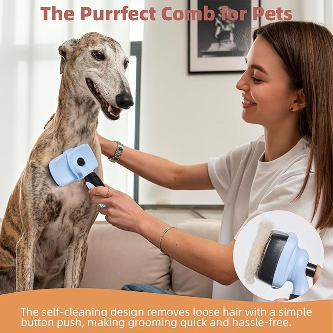 3PCS Cat & Dog Brush Set: Slicker & Deshedding Brush, Dematting Comb, and Bath Brush – Premium Grooming Tools for Shedding & Tangle-Free Fur (blue)-PurrikoPets