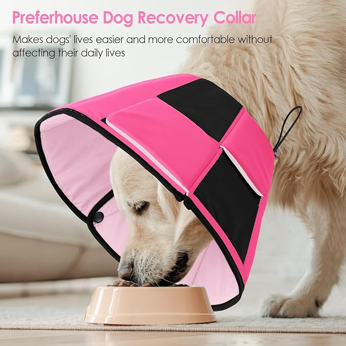 Dog Recovery Collar Cone for Medium Dogs, Adjustable Dog Cone Alternative After Surgery for Dogs to Stop Licking, Breathable Soft Cone for Medium Large Dogs, Pink M-PurrikoPets