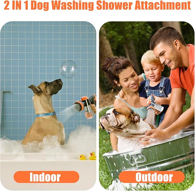 Dog Washing Hose Attachment for Pet Bathing with Black Shower Diverter, Pup Dog Wash Hose Nozzle Shampoo Sprayer for Indoor Outdoor Pet Shower, Dog Shower Attachment with Dog Brush-PurrikoPets
