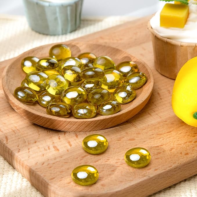 FUTUREPLUSX 1LB Yellow Glass Marbles, Flat Marbles Glass Beads Vase Fillers Decorative Rocks Gold Gemstones for Centerpieces Aquarium Table Scatter Home Decor-PurrikoPets