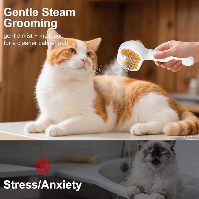 3-in-1 Pet Steam Brush Set for Dogs & Cats, Grooming Comb with Spray, Defur Tool, Water-Assisted Hair Removal, Spritz Brush, Multi-Purpose Kit, Undercoat Rake, Deshedding Brushes, Dematting Brush.-PurrikoPets