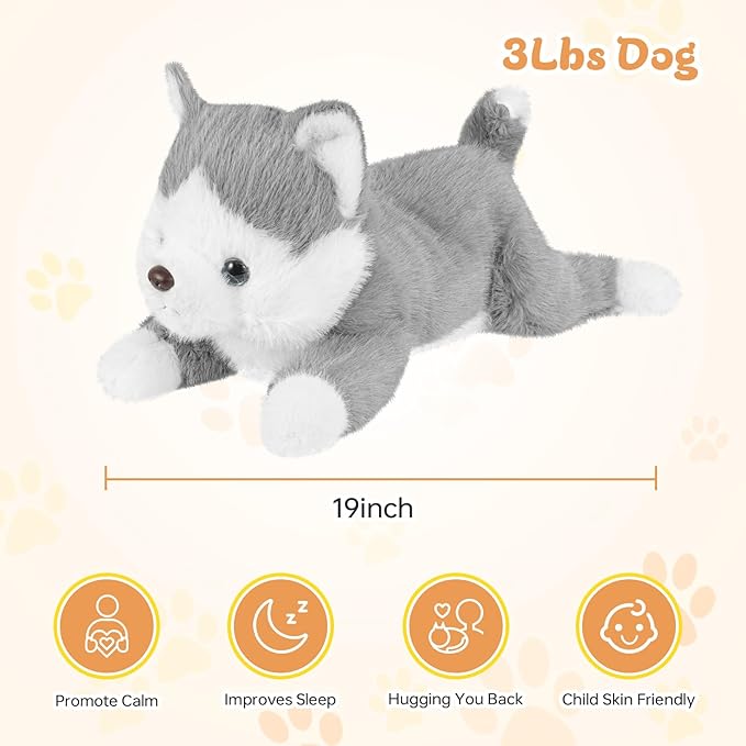19Inch 3 Pounds Dog Weighted Stuffed Animals, Cute Realistic Puppy Stuffed Animal, Sensory Comfort Plush Throw Pillow Toy, Dog Plush Gift for Adults Kids Youth-PurrikoPets