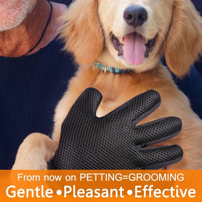 1 Pair Pet Grooming Glove,Gentle Deshedding Brush Glove Hair Remover Brush for Dogs,Cats & Horses with Long & Short Fur-PurrikoPets