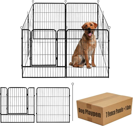 Dog Playpen,24 32 40 48 in(H) Pet Fence Outdoor for Rv Camping,Garden Fence Medium Animal Barrie for Yard,11Ft(L)-56Ft(L) Black Metal Temporary Fencing-PurrikoPets