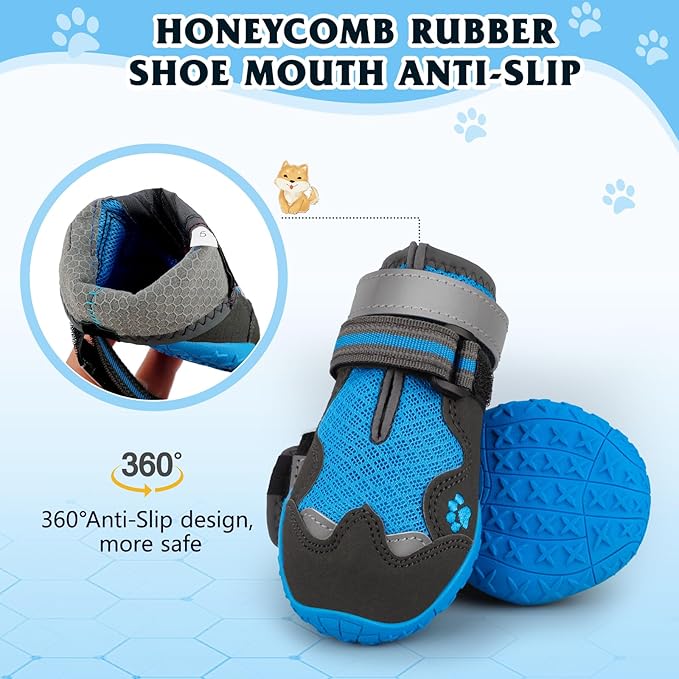 Dog Shoes for Large Medium Small Dog, Mesh Breathable Dog Shoes for Hot Pavement, Anti-Slip Dogs Boots Paw Protectors with Reflective for Outdoor Walking Indoor Hardfloors (Size 1)-PurrikoPets