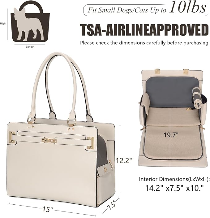 2-in-1 Stylish Dog Purse Carrier Soft-Sided Carriers Travel Tote Bag for Small Dogs Cats, Fashion Foldable Pet Bag for Puppies Small Animals with Pockets (White, 15" L x 7.5" W x 12.2" H)-PurrikoPets