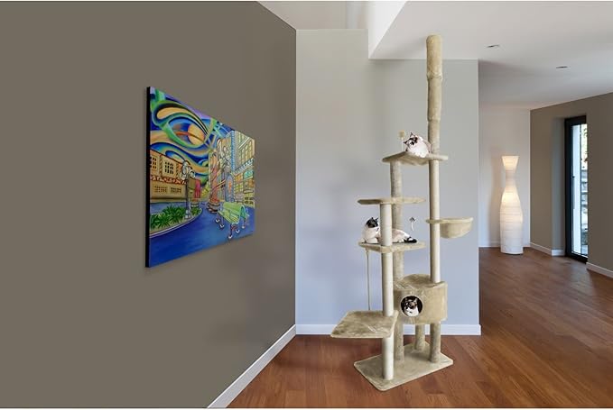 Furhaven 100"-113" Tall Cat Tree for Indoor Cats w/ Adjustable Height, Ft. Sisal Scratching Posts, Condo, & Toys - Tiger Tough Skyscraper Interactive Playground Tower - Gray, One Size-PurrikoPets