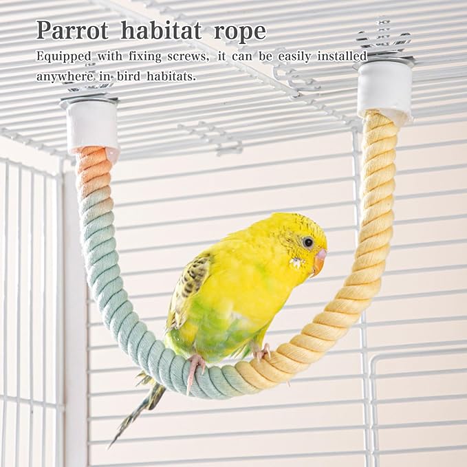 2pcs Gradient Colorful Bird Rope Perch Stand,Bird Cage Climbing Rope Toys Accessories,Bendable Climbing,Parakeet Lovebirds Cockatiels Budgies Play (15.7'',39.3'')-PurrikoPets