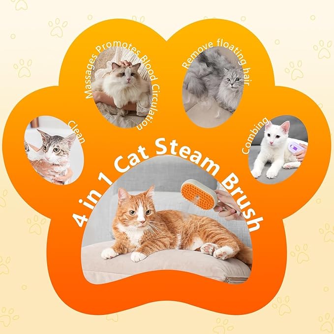 4 in 1 Cat Steam Brush Rechargeable pet spray comb Steam Brush for Cats and Dogs, Massage, Cleaning, Shedding & Combing Multifunctional Hair Removal Anti Static Grooming Tool for home (White)-PurrikoPets