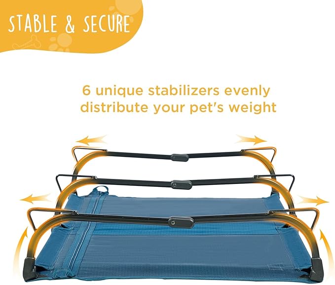Folding Raised Dog Bed, Large Outdoor Elevated Dog Cot, Cooling Chew Proof Pet Cots Bed, Portable, Heavy Duty Up to 160 lbs, Pet Cot for Camping, Home, Dark Blue, 49"x33"x7"-PurrikoPets