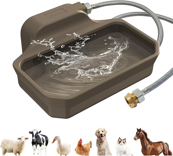 135OZ Automatic Water Dispenser for Dogs Patented Automatic Dog Water Bowl Fit 3/4'' GHT Male Faucet Outdoor Large Dog Water Bowl Include Water Hose Copper Connector Large Drinking Area Brown-PurrikoPets