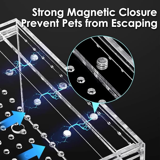 Acrylic Reptile Terrarium Enclosure 9.8" x 5.9" x 5.9" Magnetic Tarantula Breeding Box Transparent Insect Habitat for Jumping Spider Hermit Crab Lizard Sling Isopods Horned Frog Snake Gecko-PurrikoPets