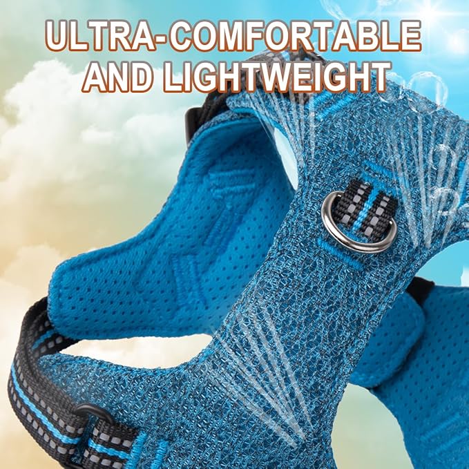 Dog Harness Step in Dog Vest Harness, Reflective Adjustable Puppy No Pull Harness Breathable Soft for Small and Medium Dogs Cats, Blue/Black, S-PurrikoPets