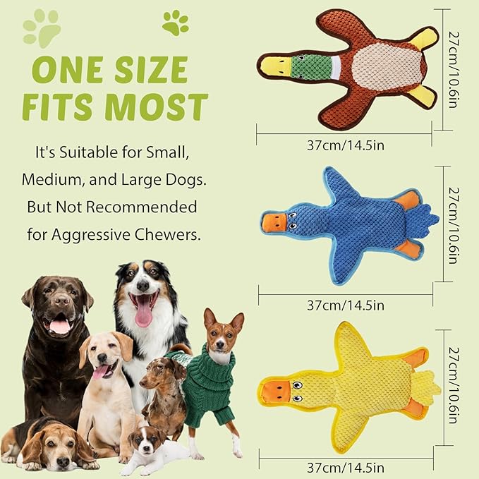 Dog Toys 3-Pack Cute Duck Shapes Puppy Toys No-Stuffing Squeaky and Crinkle Interactive Dog Chew Toy for Small to Large Breeds-PurrikoPets