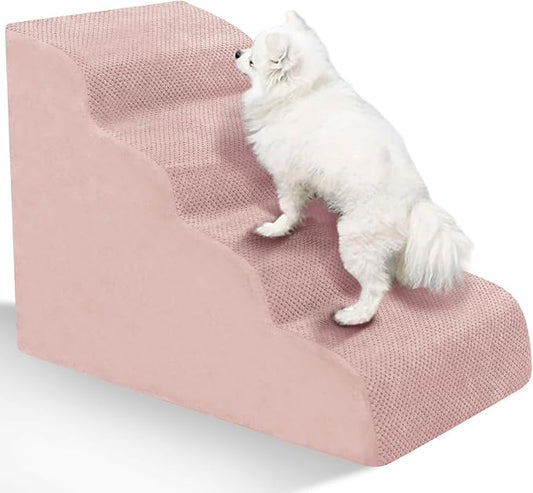 Dog Stairs for Small Dogs - High Density Foam Pet Steps, Extra Wide Dog Ramp with Non-Slip Bottom for High Beds, Couch and Sofa, Best for Dogs Injured, Older Doggy Cats,4 Stpes, Pink-PurrikoPets